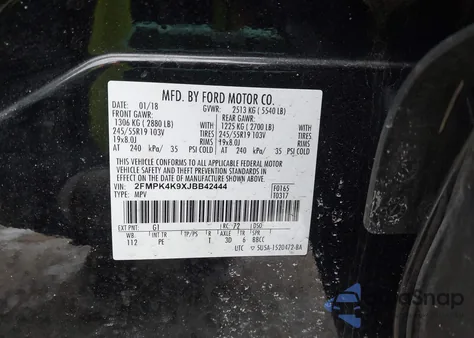 2018 Ford Edge Titanium z USA, uszkodzony, nr VIN 2FMPK4K9XJBB42444